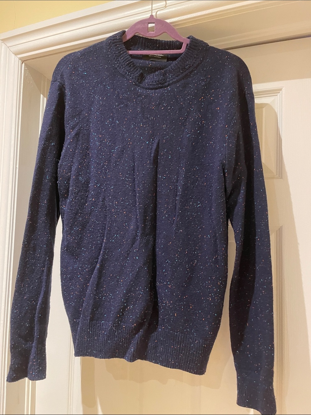 Scotch & Soda Navy Flecked Wool Blend Sweater Textured Neckline Preppy M